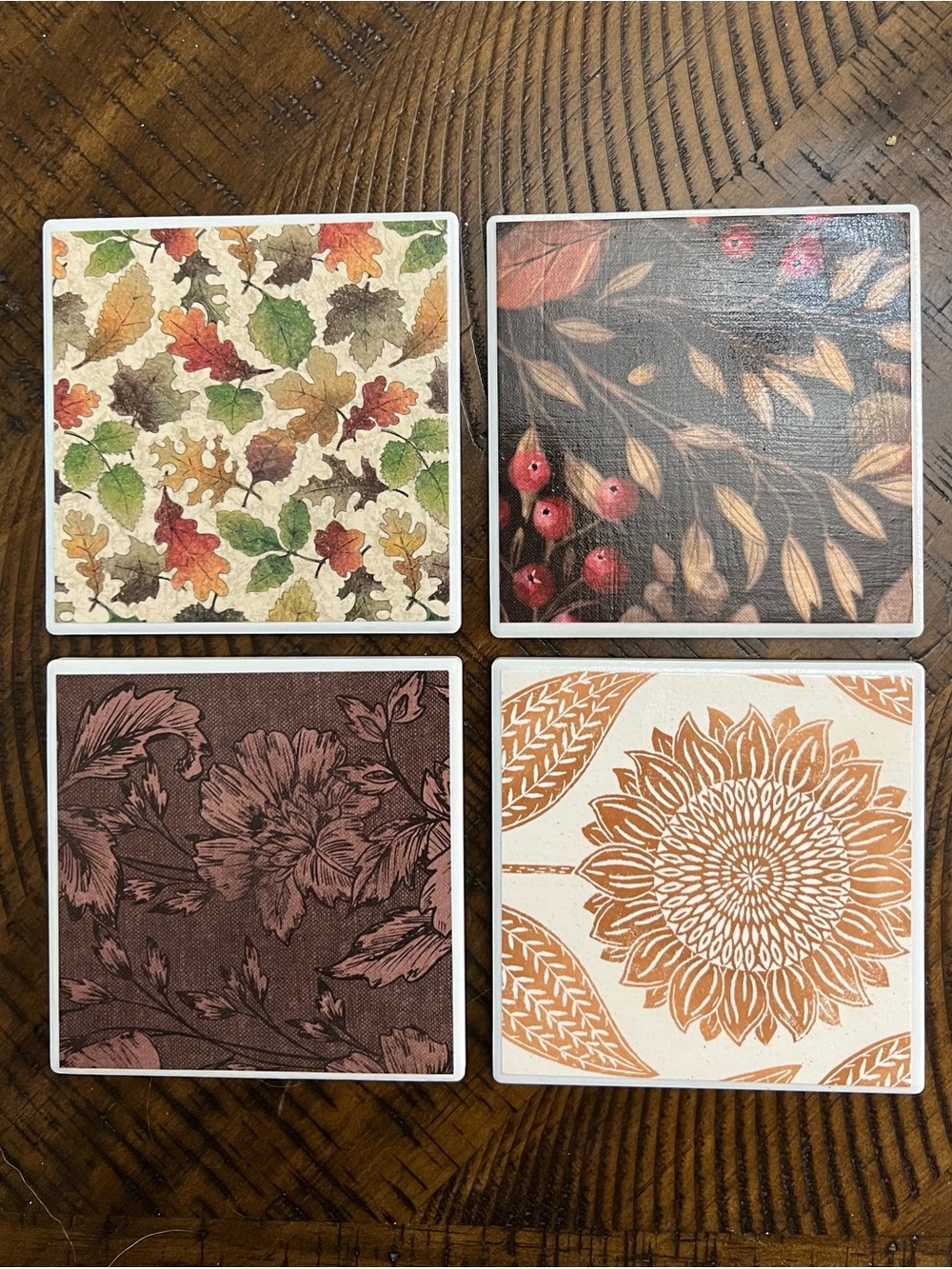 Handcrafted Fall Tile Coaster Set - Picture 3 of 4